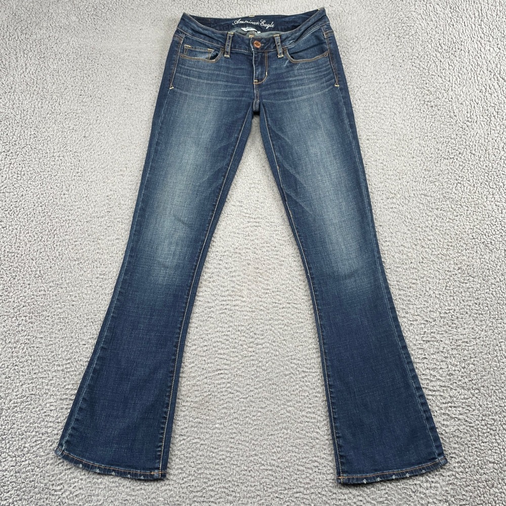 American Eagle Jeans Women 2 Blue Skinny Kick Super Stretch Low Rise Bootcut